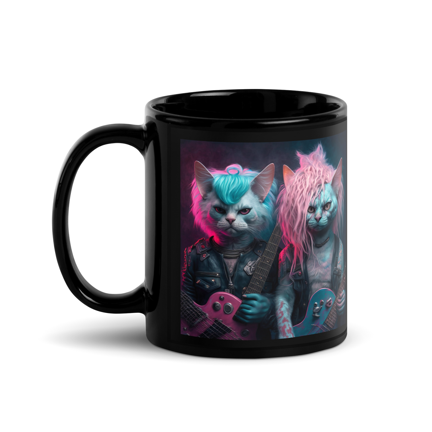 "Cyberpunk Cat Band" Black Glossy Mug