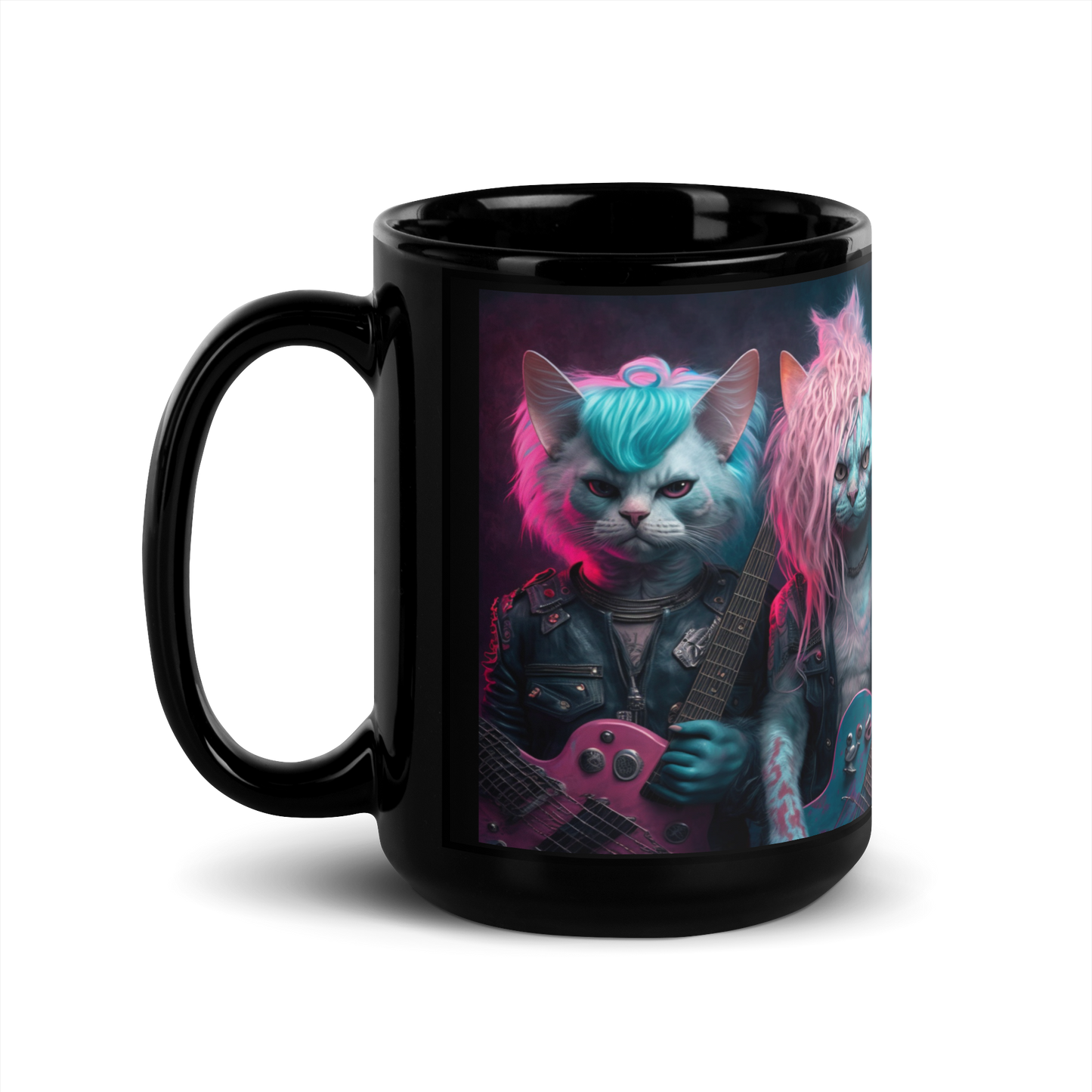 "Cyberpunk Cat Band" Black Glossy Mug